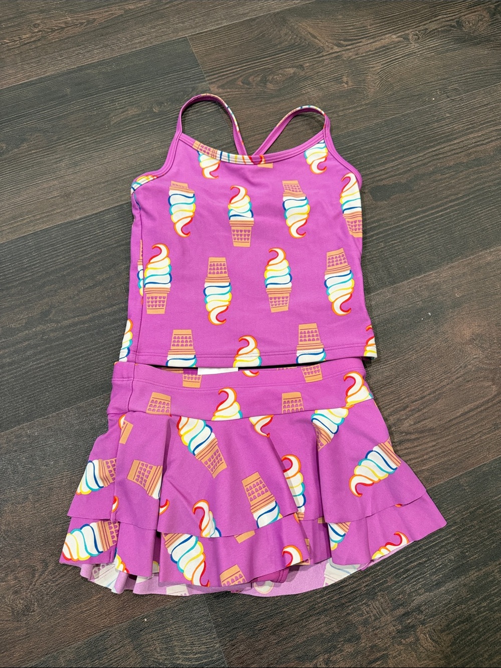 Hanna Andersson Girls Purple Ice Cream Print Tank & Skirt Swim Set